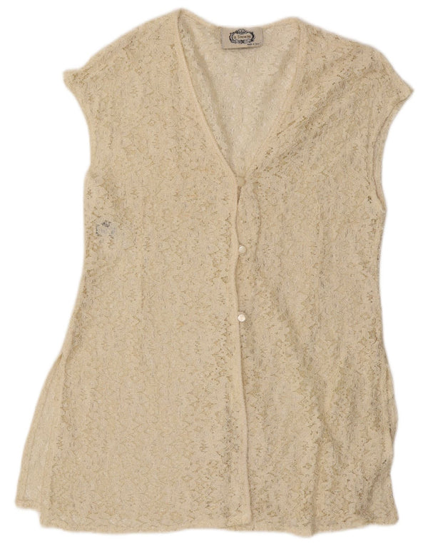 LA SIRENETTA Camicia senza maniche da donna Camicetta UK 14 Viscosa bianco sporco medio