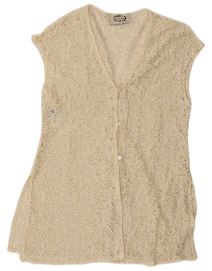 LA SIRENETTA Camicia senza maniche da donna Camicetta UK 14 Viscosa bianco sporco medio