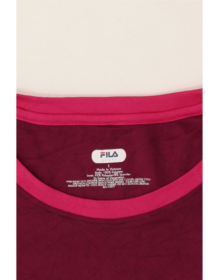 FILA Womens Top Long Sleeve UK 14 Large Burgundy Colourblock Polyester Vintage Fila and Second-Hand Fila from Messina Hembry 