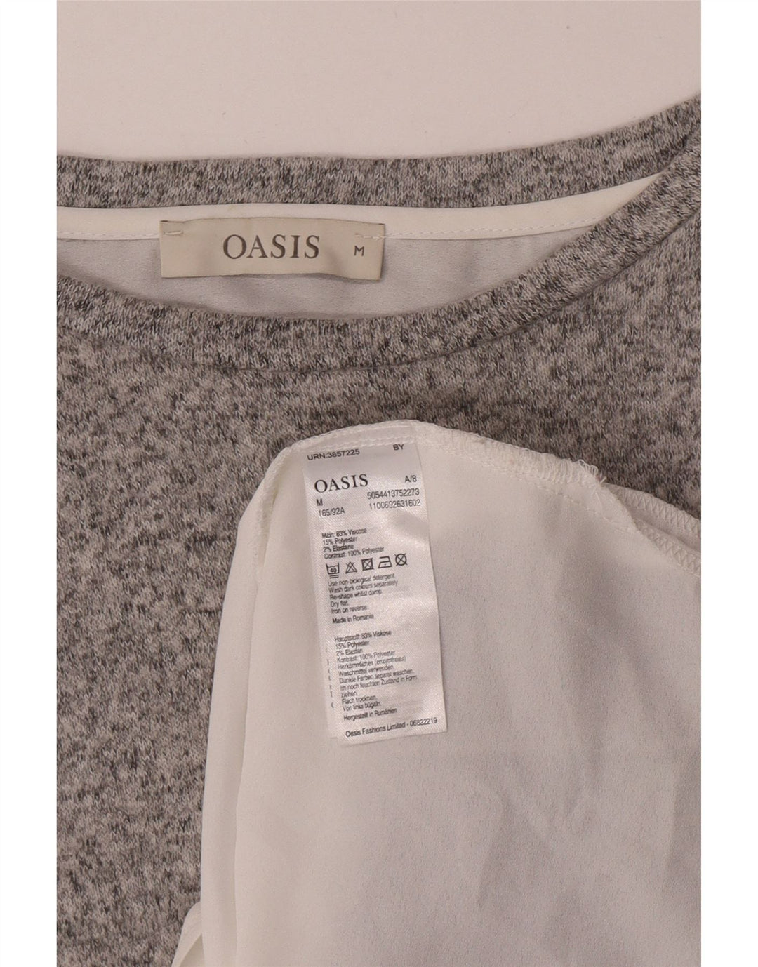 Top da donna a maniche lunghe Oasis UK 14 Viscosa color block grigio medio
