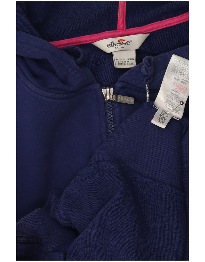 ELLESSE Maglione con cappuccio e zip da donna UK 16 Large Blu Navy Colourblock