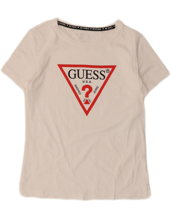 T-shirt grafica da donna Guess Top UK 6 XS cotone bianco