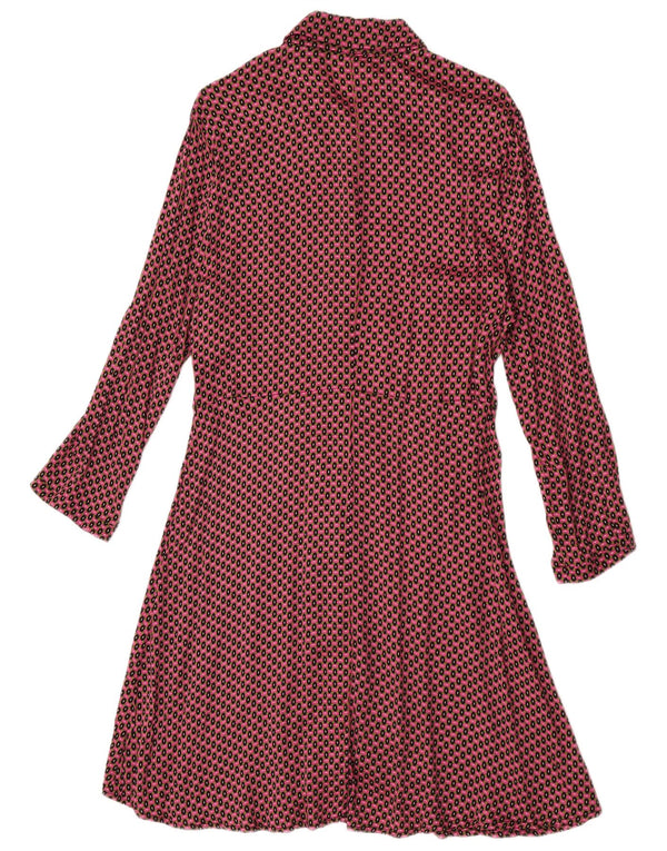 Abito camicia a maniche lunghe da donna Benetton UK 14 Grande viscosa geometrica rossa