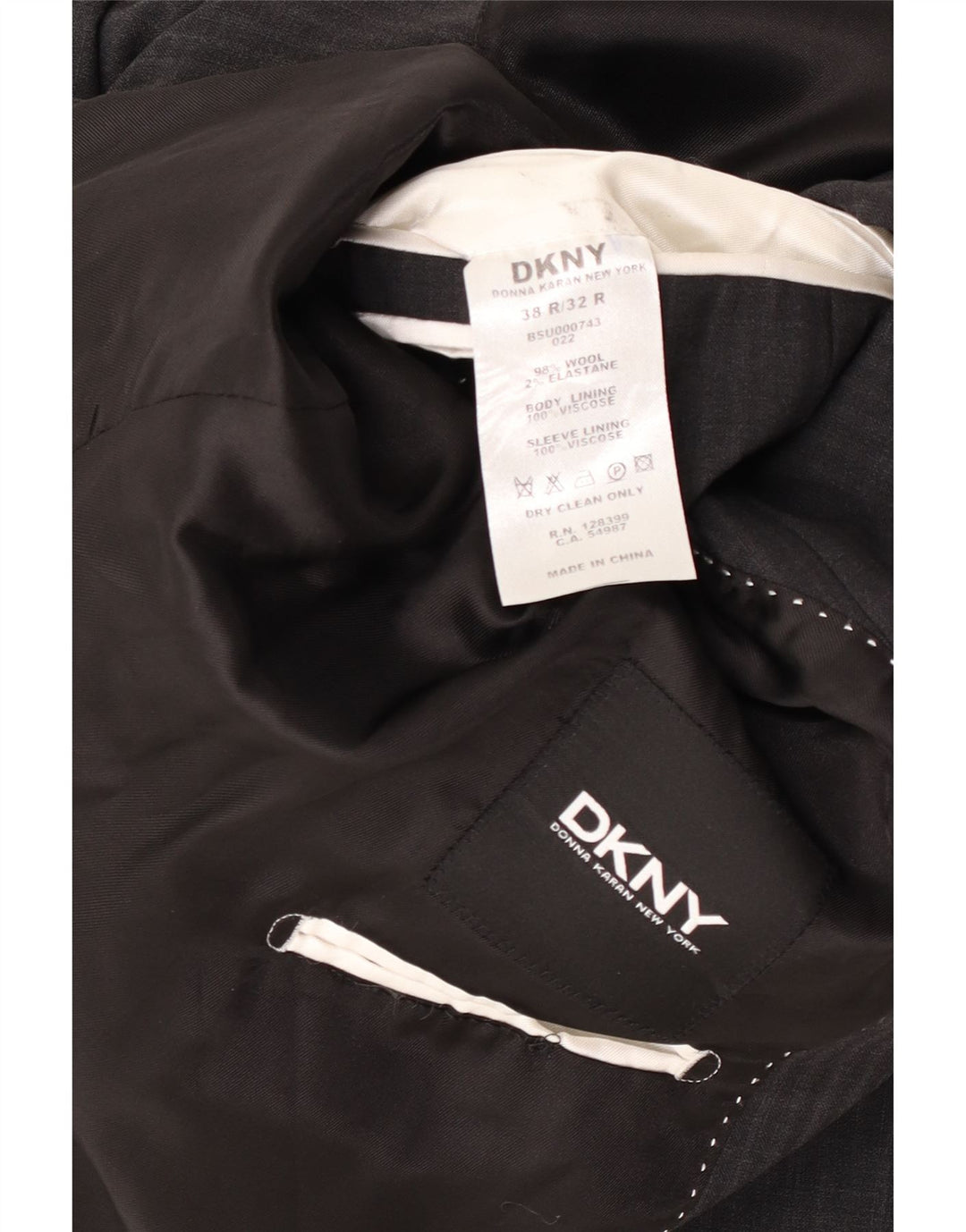 Giacca blazer da uomo a 2 bottoni Dkny UK 38 Lana gessata grigio medio