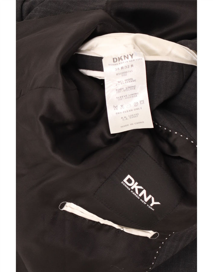 Giacca blazer da uomo a 2 bottoni Dkny UK 38 Lana gessata grigio medio