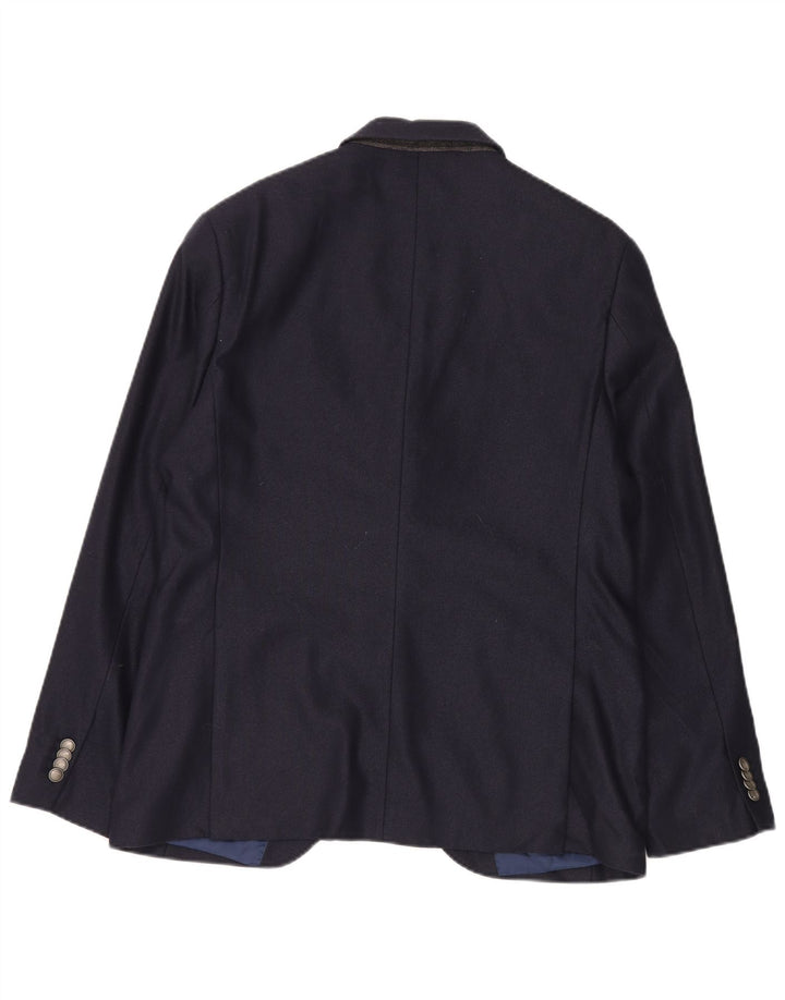 MARKS & SPENCER Giacca blazer da uomo a 2 bottoni UK 40 media lana blu navy