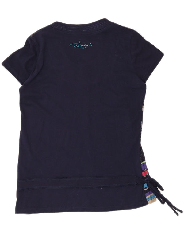Desigual T-shirt grafica da donna Top UK 12 Medium Navy Blue Floral