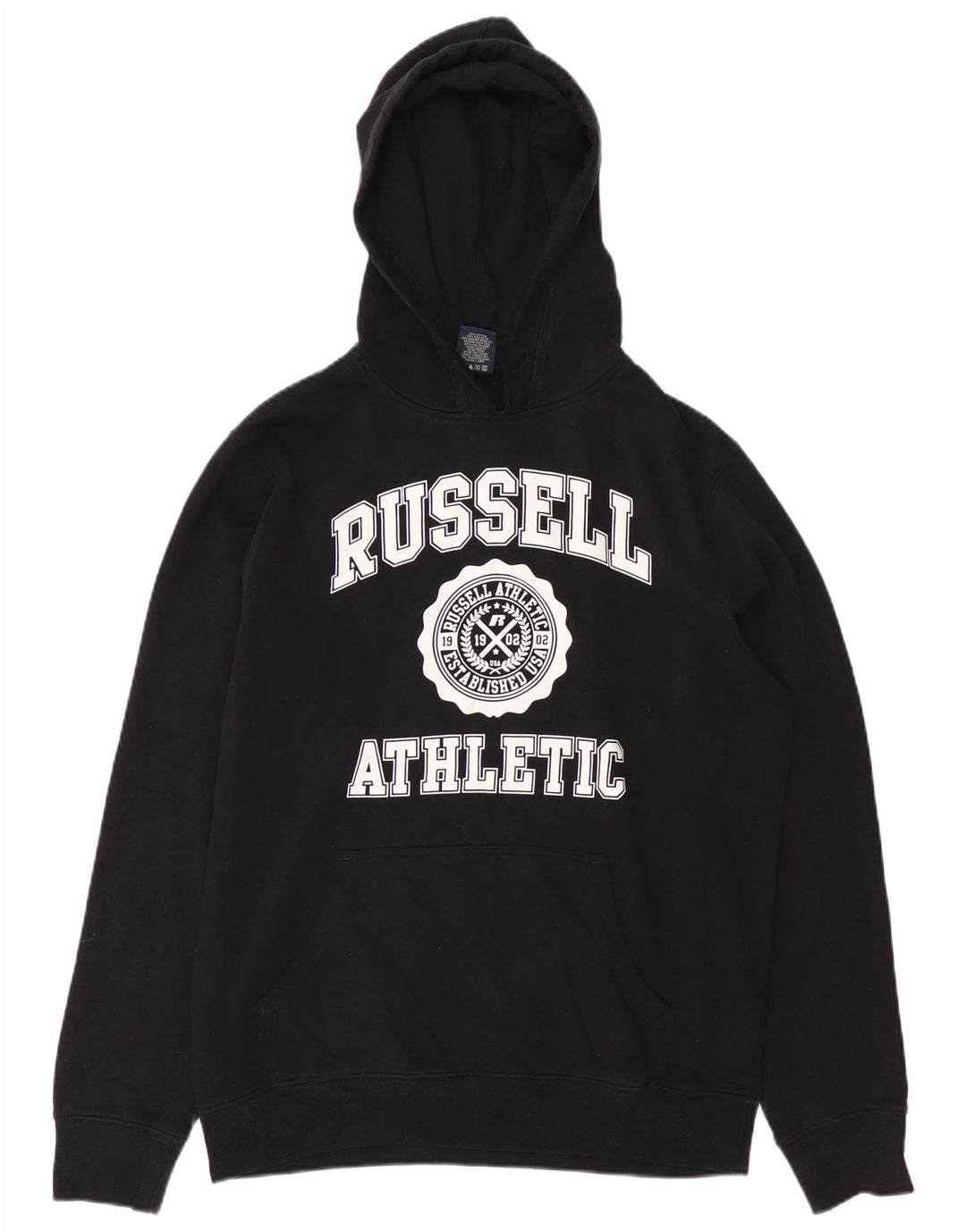 RUSSELL ATHLETIC Felpa con cappuccio grafica da uomo grande in cotone nero