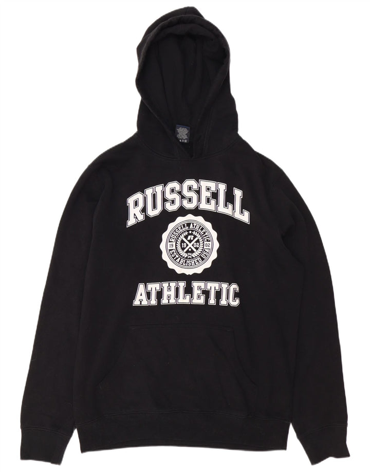 RUSSELL ATHLETIC Felpa con cappuccio grafica da uomo grande in cotone nero