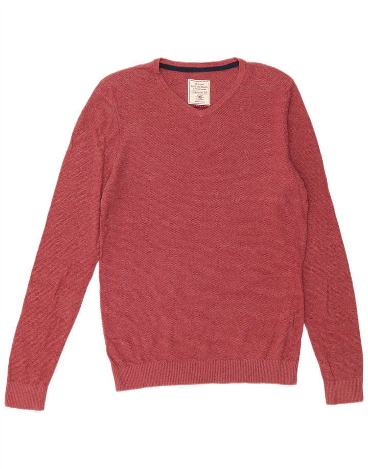 Maglione da uomo con scollo a V Fat Face piccolo in cotone rosso