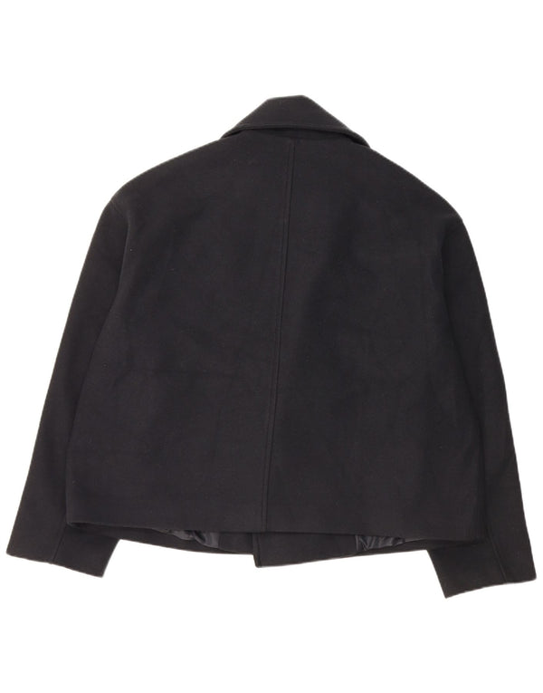 Zara Womens Oversized Pea Coat UK 14 Medium Navy Blue Polyester