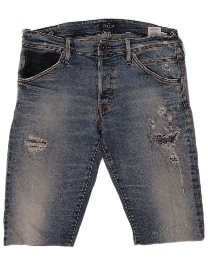 JACK & JONES Pantaloncini di jeans invecchiati da uomo W36 grandi in cotone blu