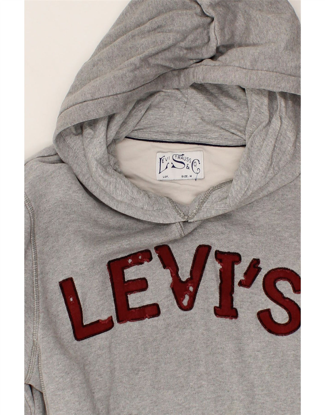 LEVI'S Womens Graphic Hoodie Jumper UK 14 Medium Grey Cotton Vintage Levi's and Second-Hand Levi's from Messina Hembry 