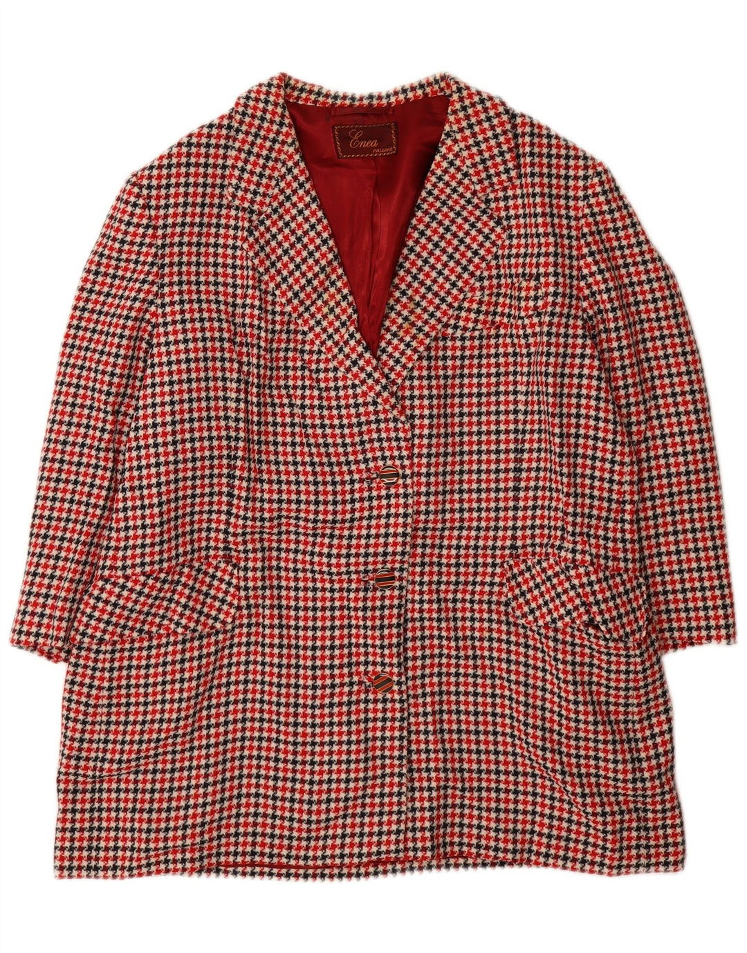 Giacca blazer vintage da donna con maniche a 3/4 UK 16 grande pied de poule rosso