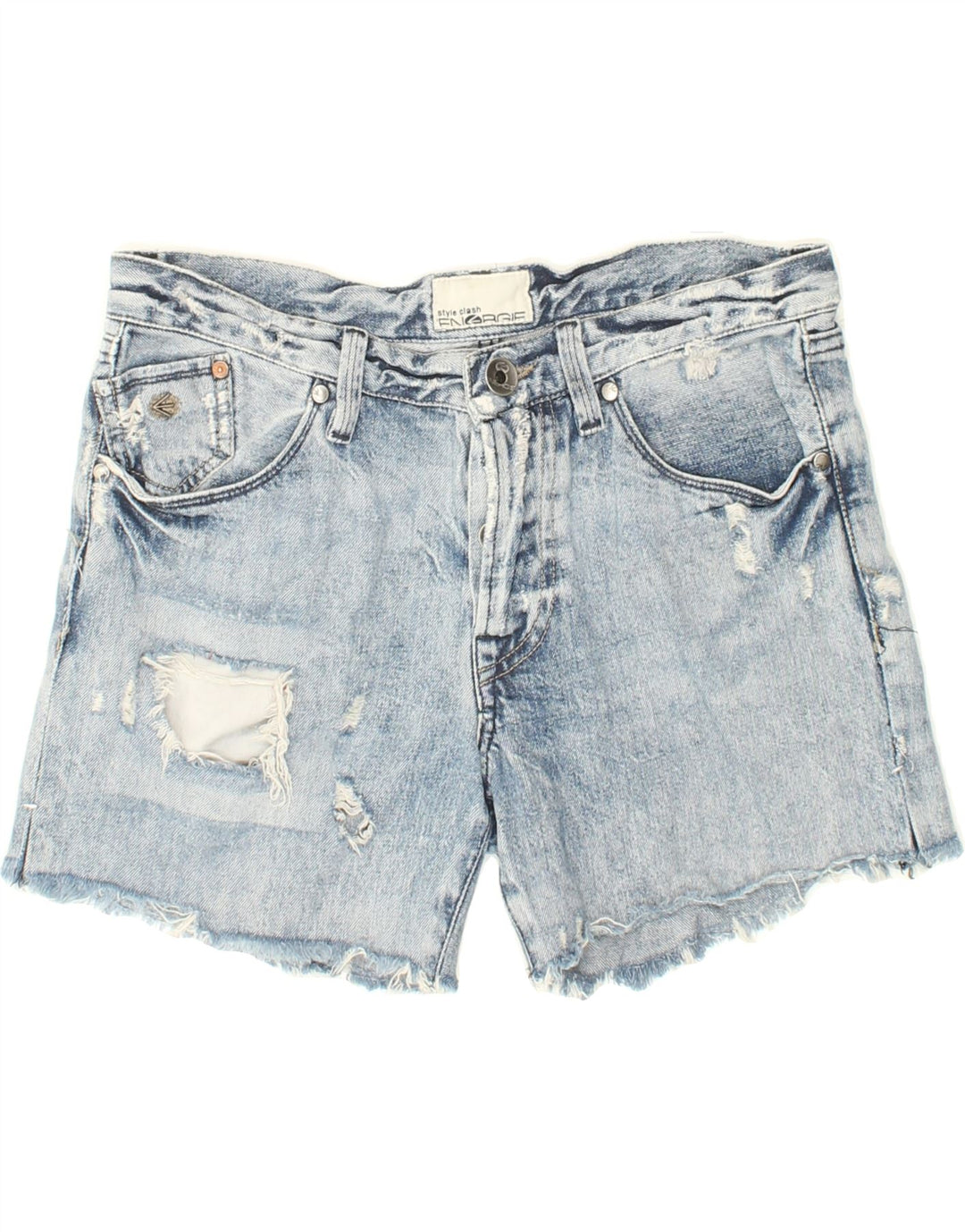ENERGIE Womens Distressed Denim Shorts W33 Large Blue Vintage Energie and Second-Hand Energie from Messina Hembry 