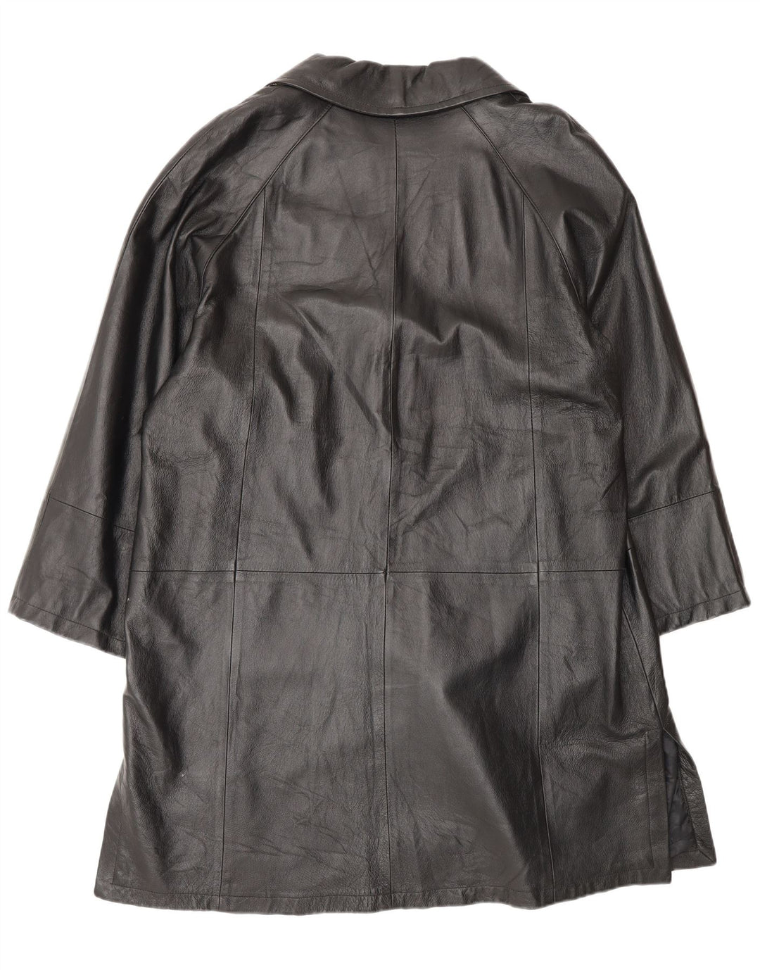 Cappotto oversize in pelle vintage da donna IT 50 XL in pelle nera
