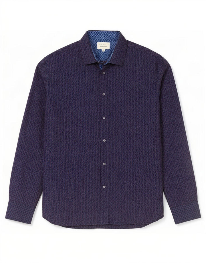 Camicia da uomo Ted Baker taglia 16 grande cotone geometrico blu navy