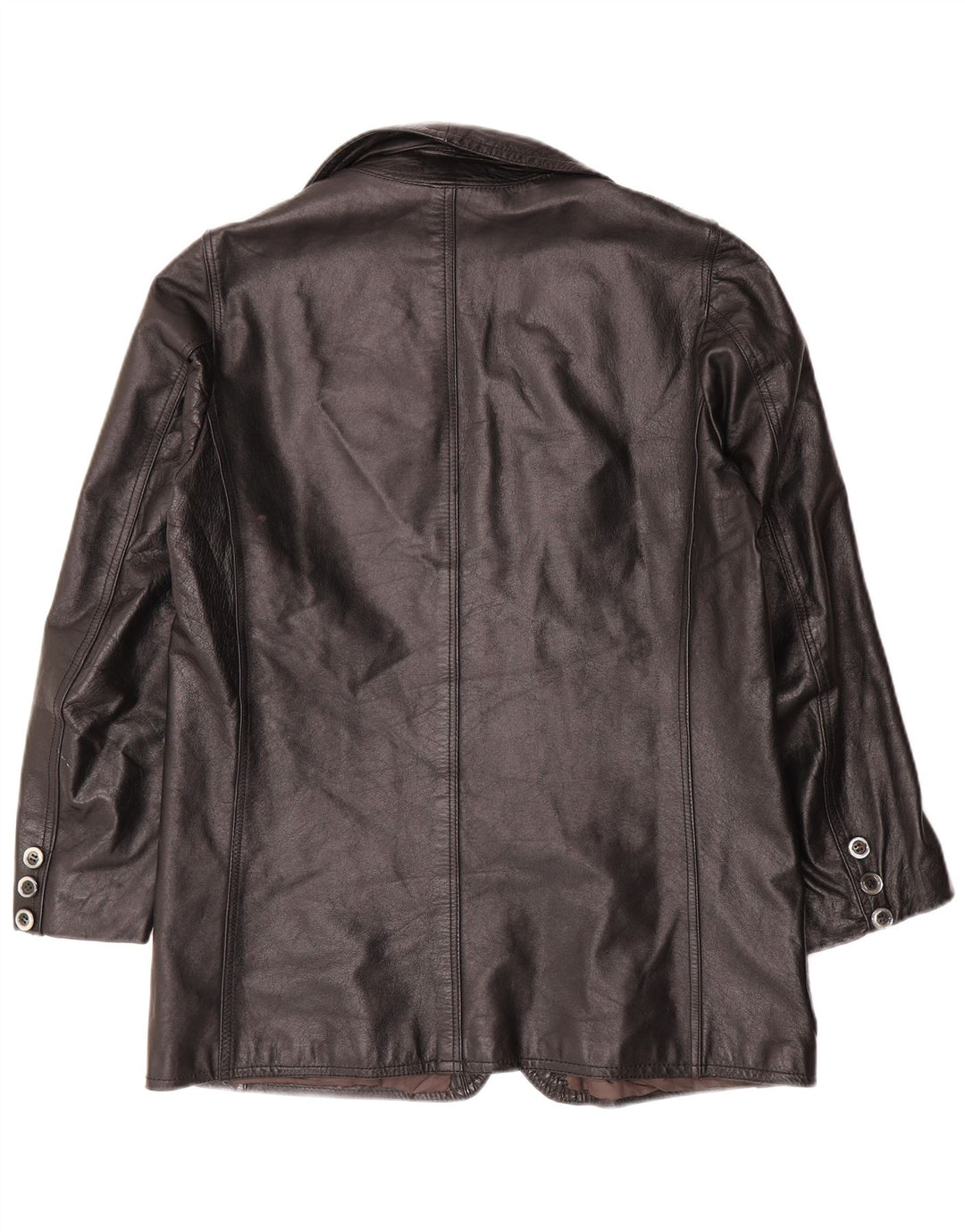 Giacca blazer in pelle vintage da donna a 2 bottoni UK 14 grande nera