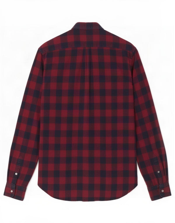 French Connection Mens Flannel Shirt Small Burgundy Check Cotton