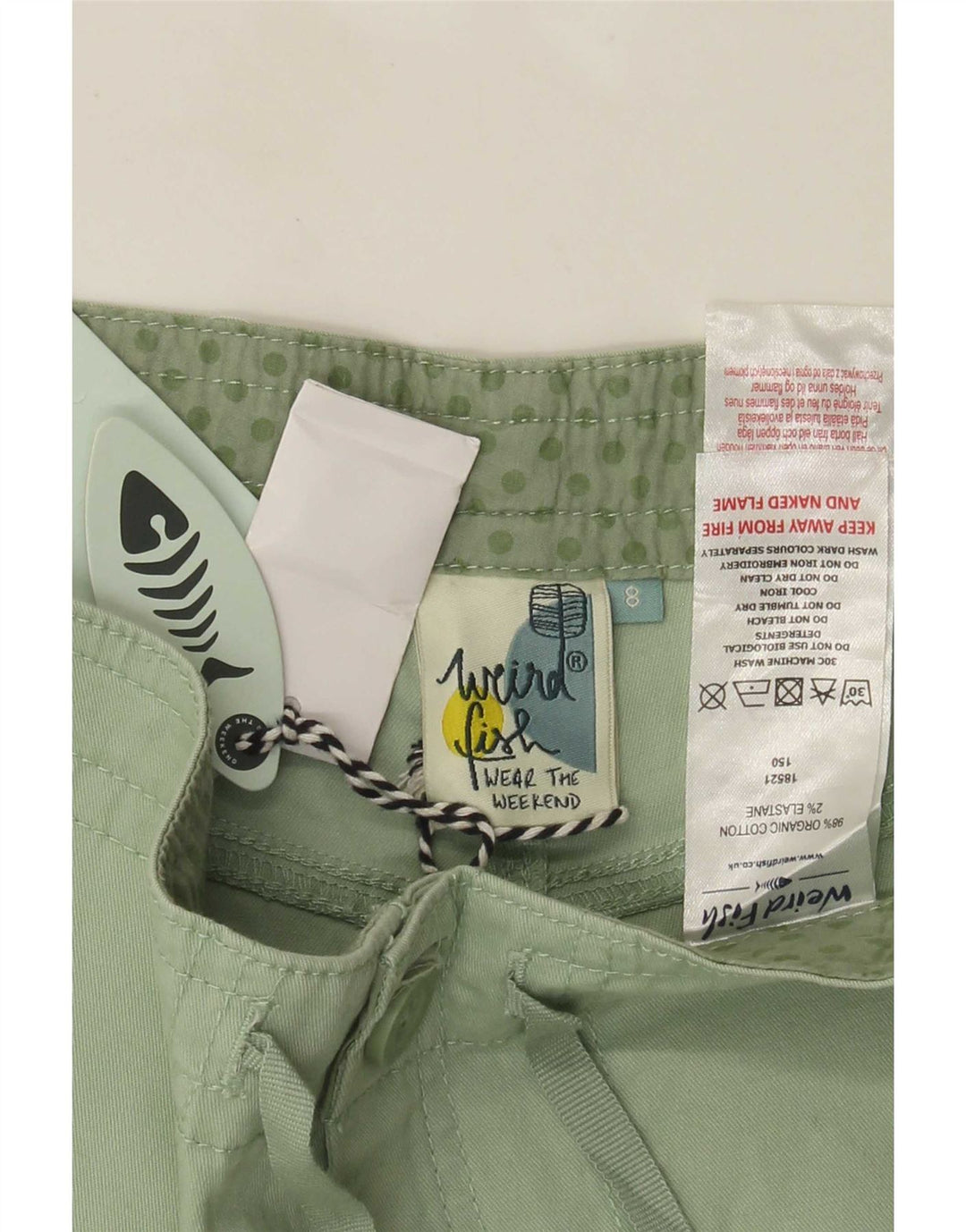 Pantaloncini cargo da donna Weird Fish UK 8 piccoli W32 cotone verde