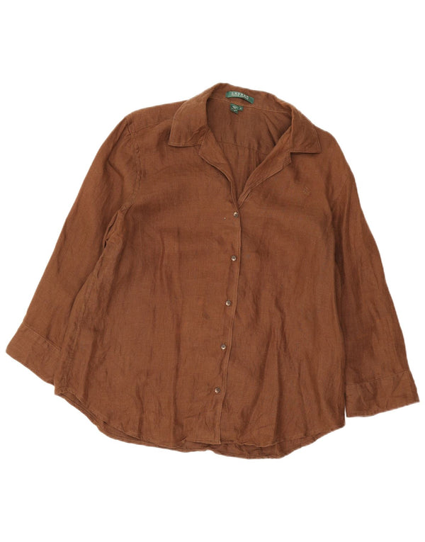 Ralph Lauren Womens 3/4 Sleeve Shirt UK 18 XL Brown Linen