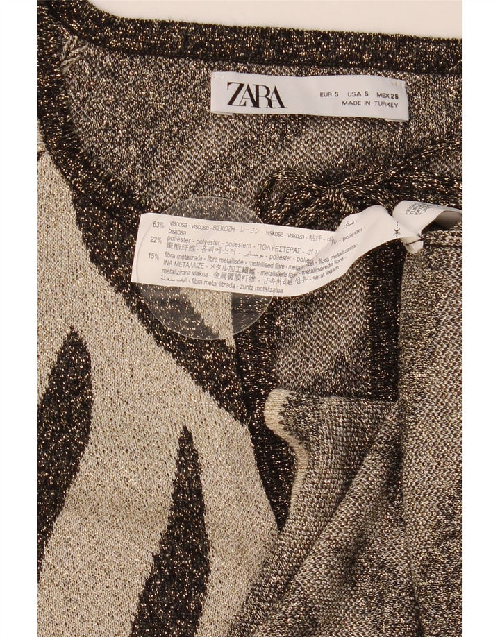 Top tunica oversize da donna Zara UK 10 viscosa piccola con stampa animalier marrone