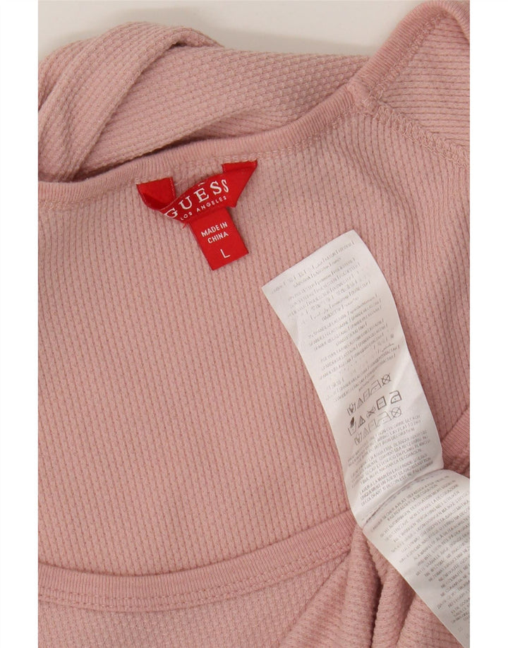 Guess Maglietta grafica da donna a maniche lunghe UK 14 Large Rosa Poliestere