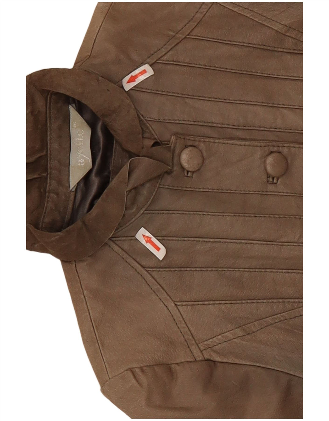 Giacca in pelle corta da donna vintage UK 10 piccola beige