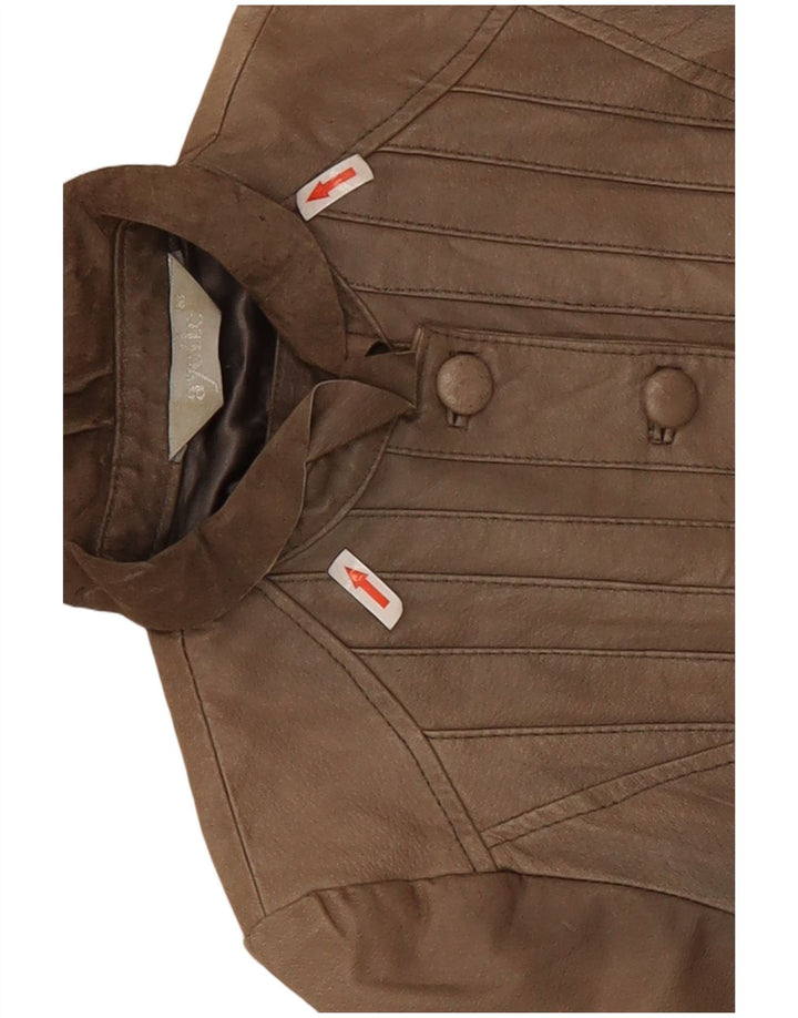 Giacca in pelle corta da donna vintage UK 10 piccola beige