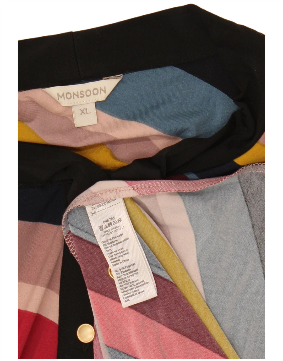 MONSOON Abito lungo da donna con cravatta frontale UK 18 XL a righe multicolore