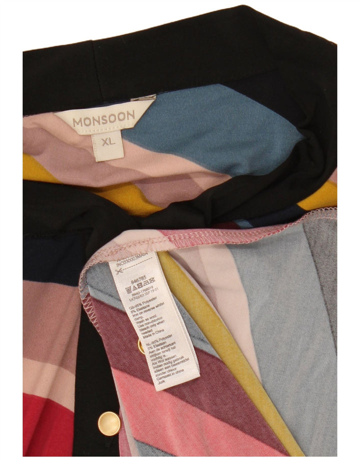 MONSOON Abito lungo da donna con cravatta frontale UK 18 XL a righe multicolore