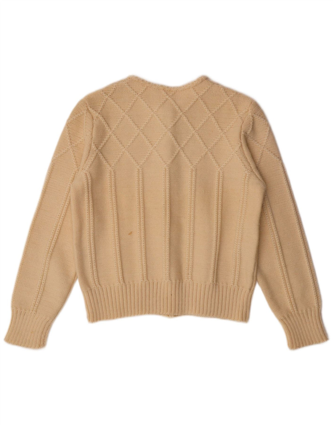 Maglione cardigan da donna vintage UK 12 lana bianco sporco medio