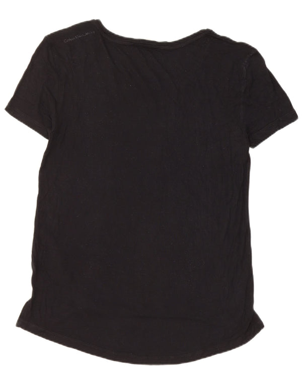T-shirt grafica da donna Calvin Klein Top UK 10 Small nera in viscosa