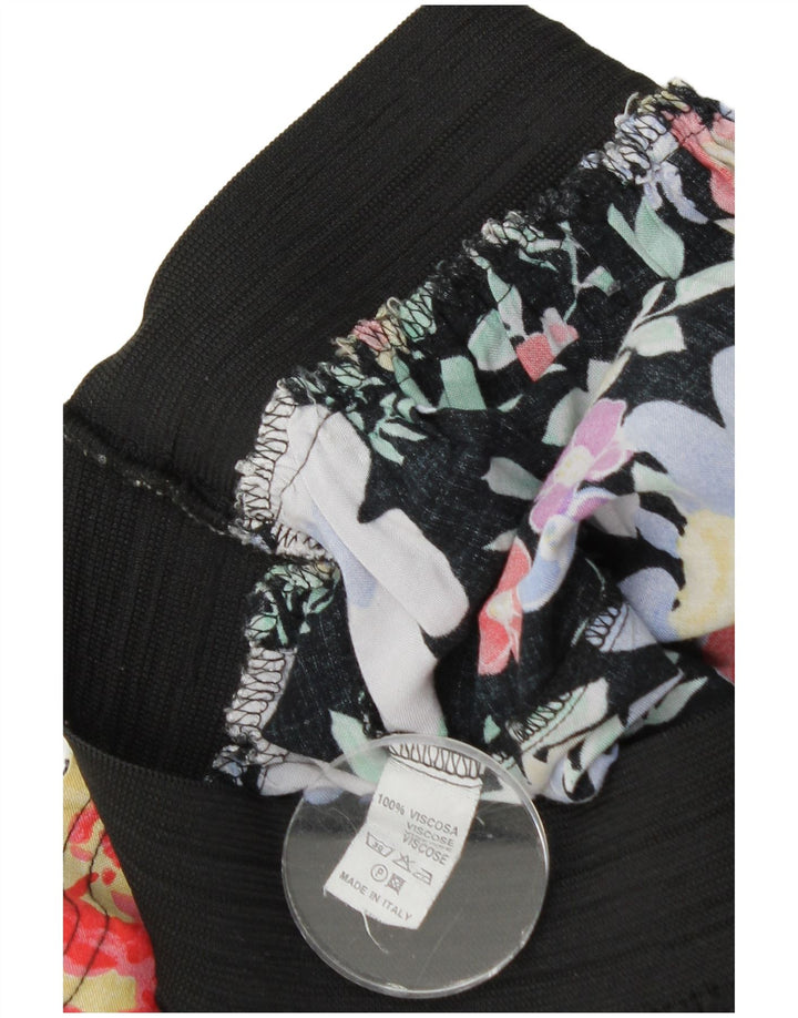 Gonna longuette da donna vintage W28 viscosa floreale nera media