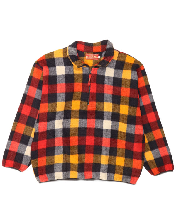 Maglione in pile da uomo con zip e collo El Charro XL in poliestere a quadri multicolore
