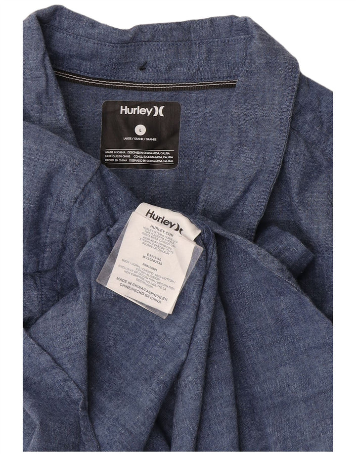Camicia a maniche corte da uomo Hurley Large in cotone blu