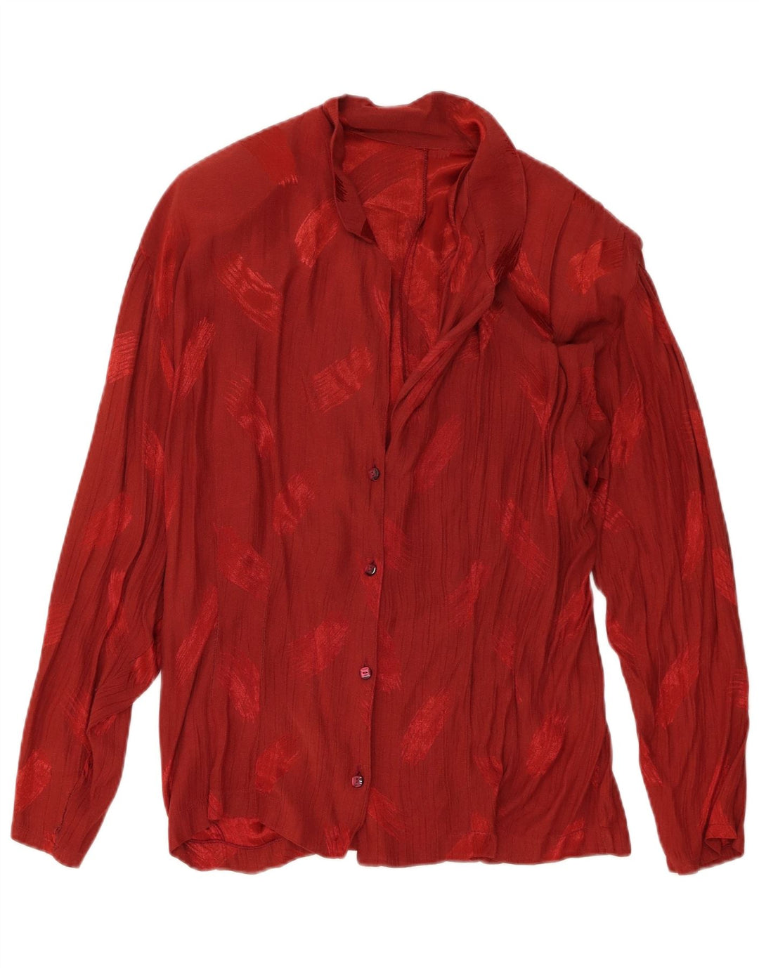 Camicetta camicia vintage da donna con motivo astratto UK 16 grande bordeaux