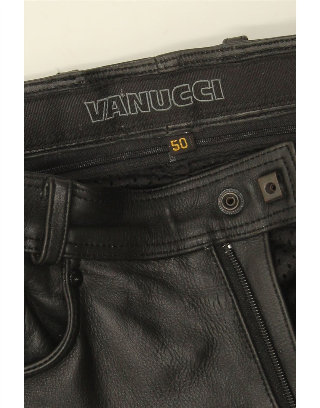 Pantaloni casual dritti da uomo Vanucci IT 50 Large W34 L31 Pelle nera