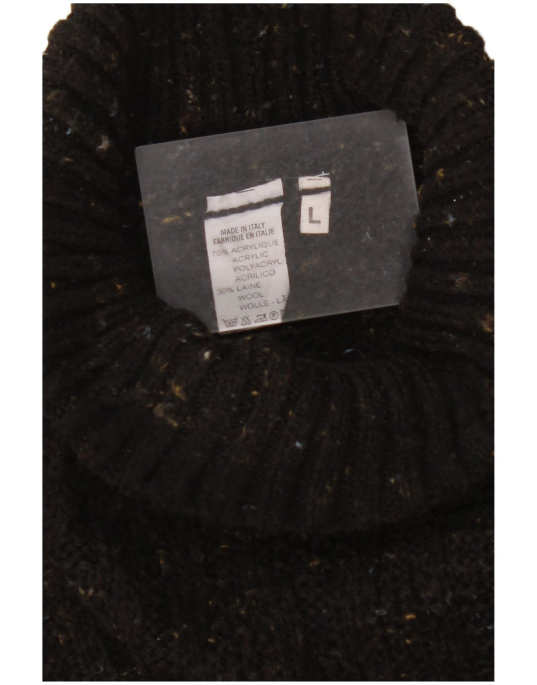 Maglione maglione collo alto da uomo VINTAGE grande acrilico chiazzato nero