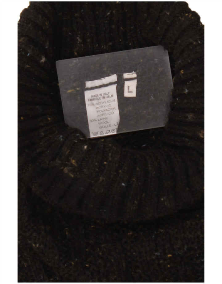 Maglione maglione collo alto da uomo VINTAGE grande acrilico chiazzato nero