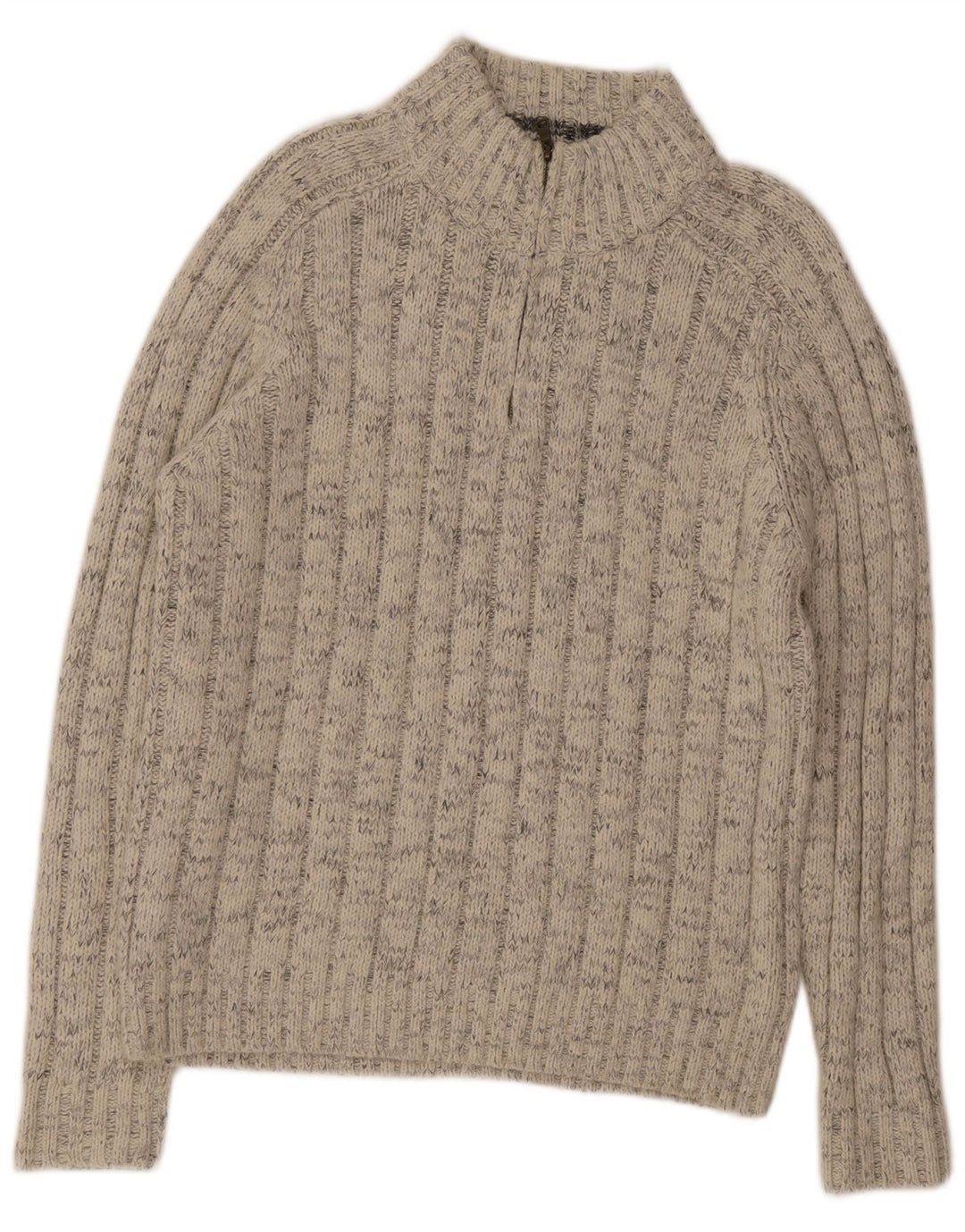 Maglione da uomo Marks & Spencer con zip e collo grande in acrilico a righe beige