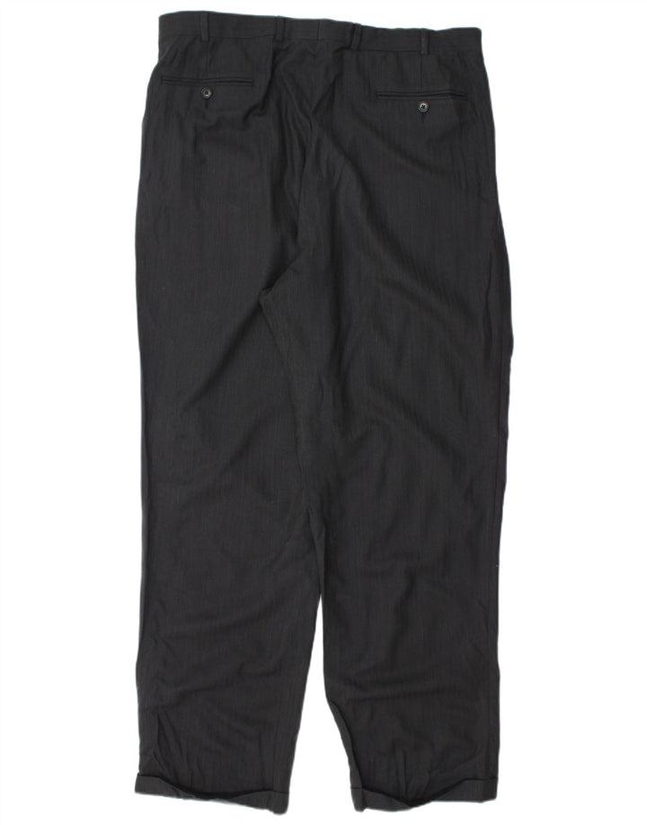 BROOKS BROTHERS Pantaloni da abito con pegging da uomo 346 W38 L33 Lana nera