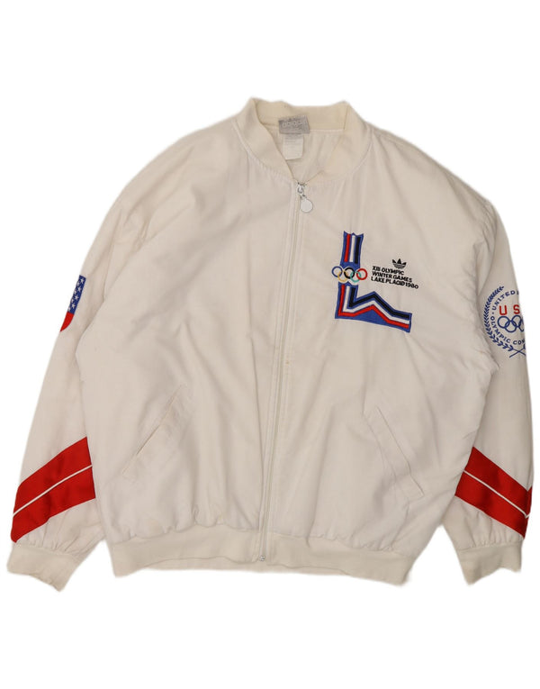 Giacca bomber grafica Adidas da uomo delle Olimpiadi invernali 80th UK 40 grande bianca