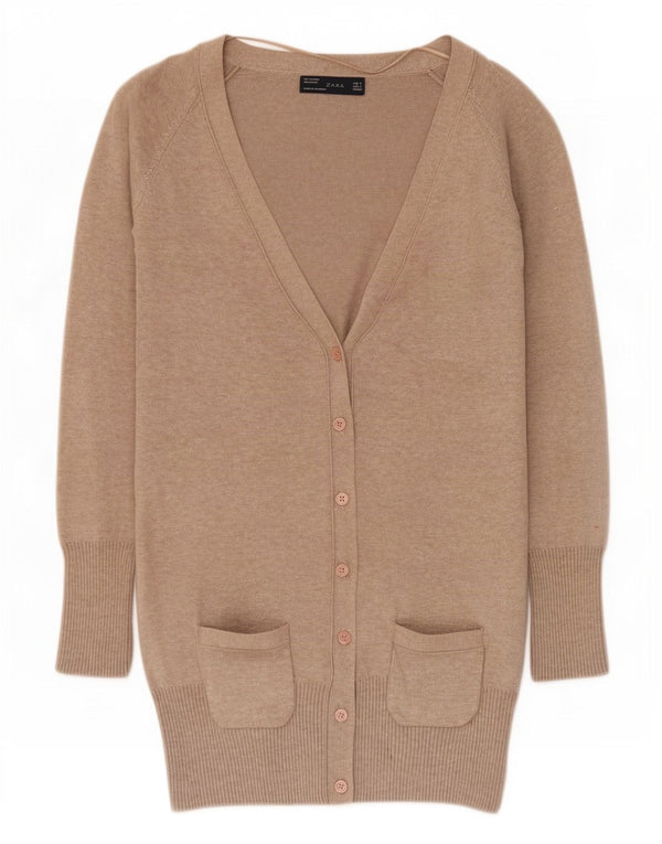 Maglione cardigan lungo da donna Zara UK 10 piccolo cotone screziato beige