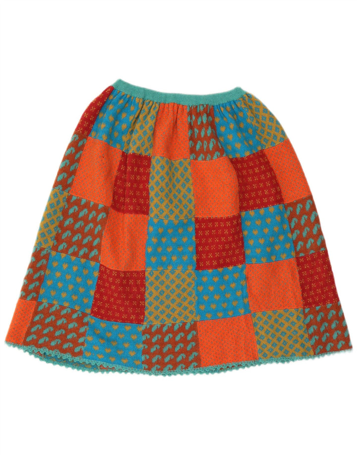 Gonna a trapezio vintage da donna in maglia W26 piccolo patchwork multicolore
