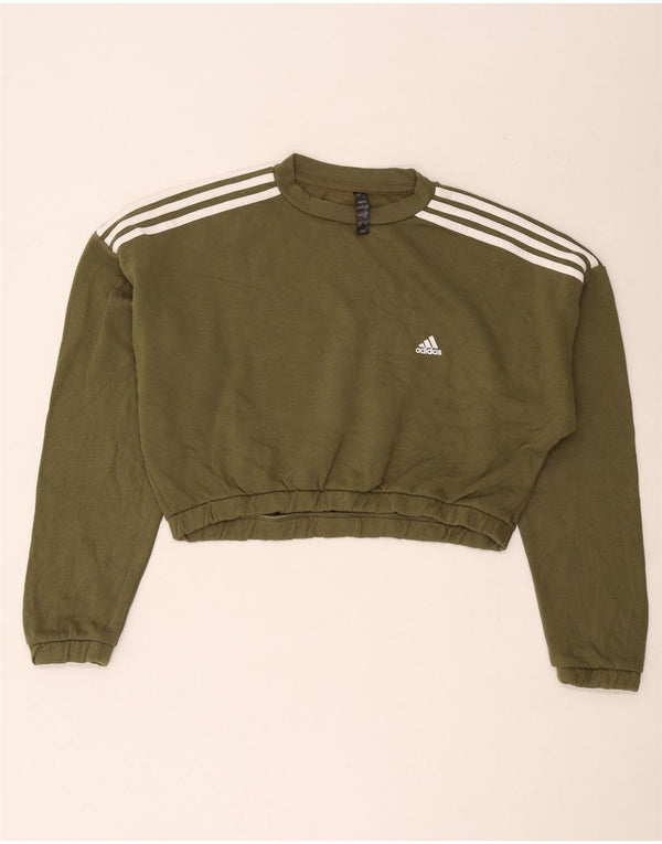 Felpa oversize corta Adidas da donna UK 16/18 grande cotone kaki