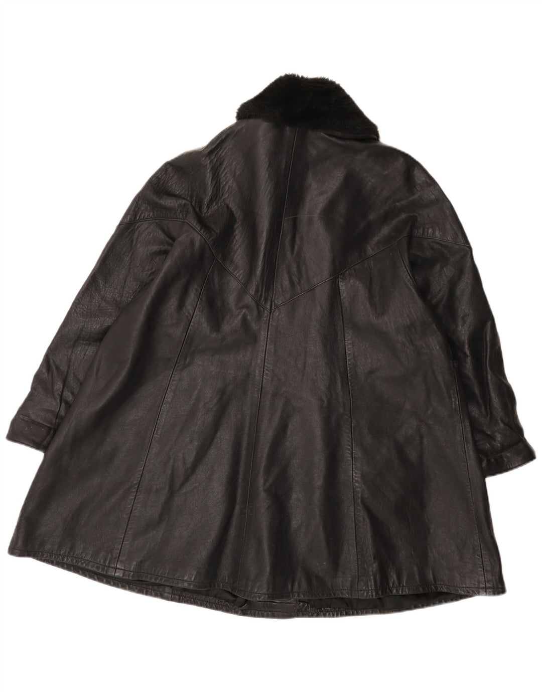 Cappotto in pelle vintage da donna UK 14 grande nero