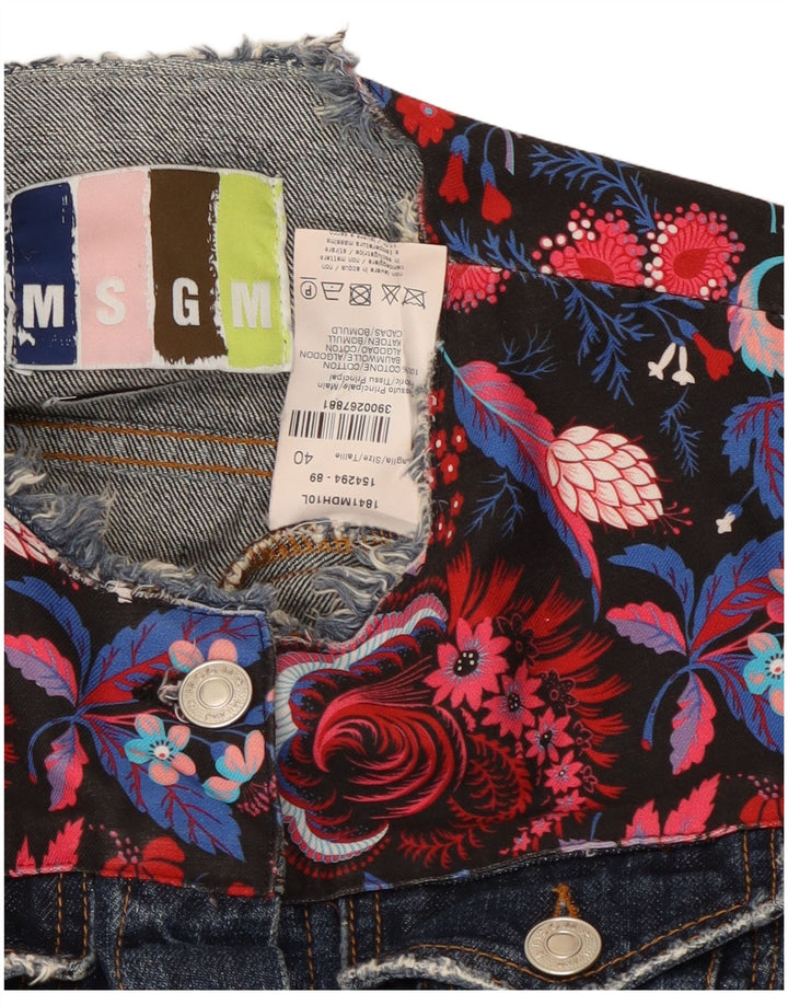 MSGM Giacca in denim da donna con maniche a 3/4 corta IT 40 Piccolo blu navy floreale
