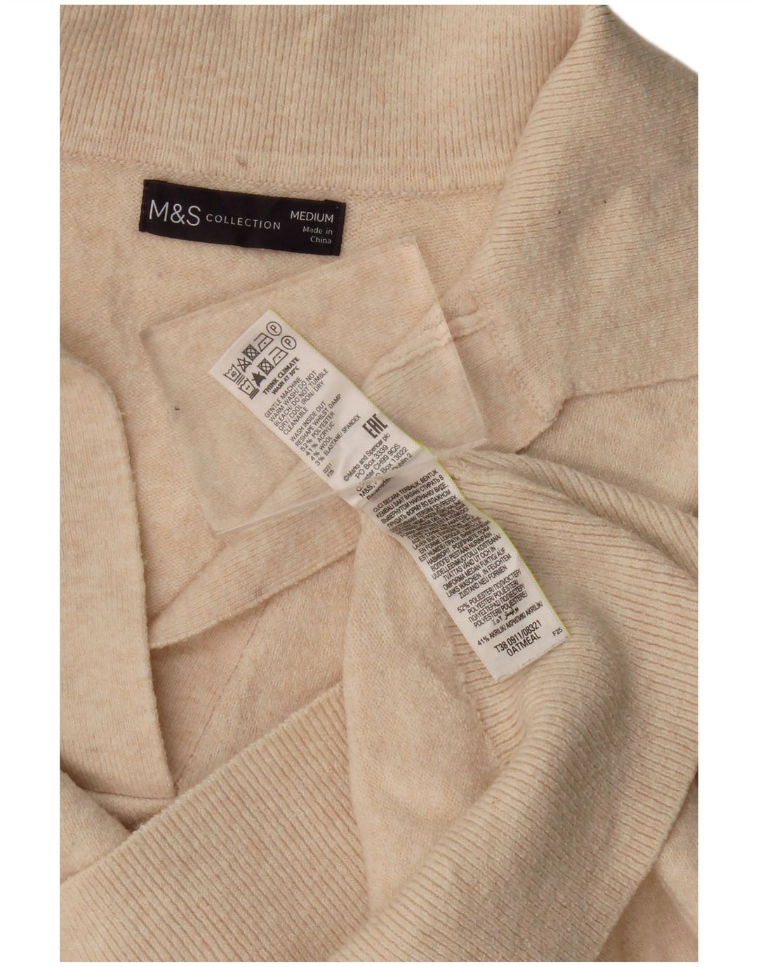 Maglione maglione collo alto da donna Marks & Spencer UK 14 Beige medio