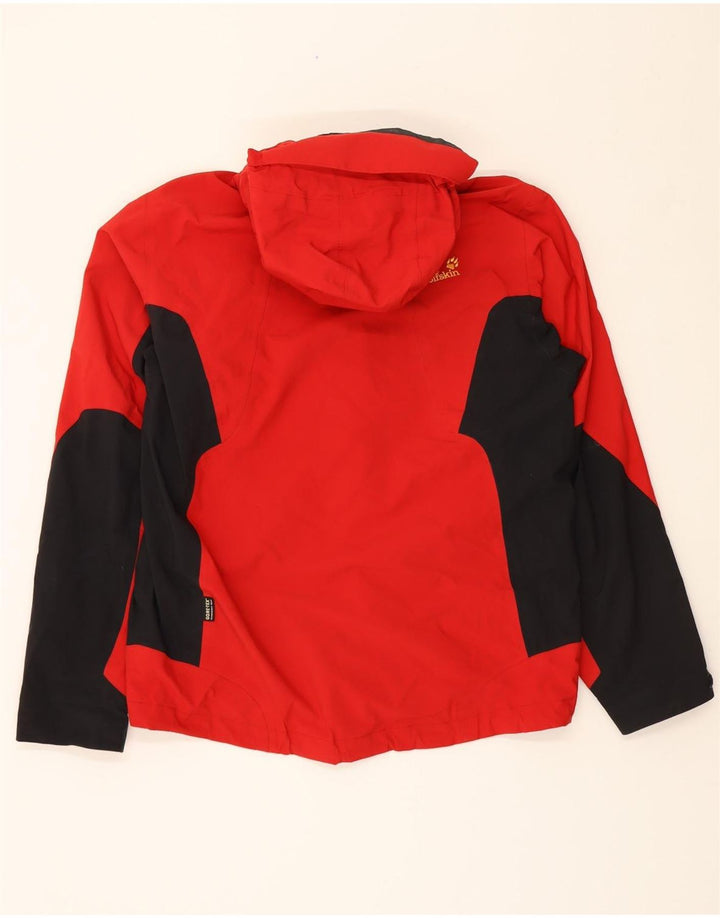 JACK WOLFSKIN Mens Hooded Windbreaker Jacket UK 34 Small Red Colourblock Vintage Jack Wolfskin and Second-Hand Jack Wolfskin from Messina Hembry 